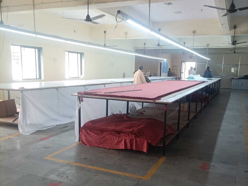 Fabric laid out for cutting